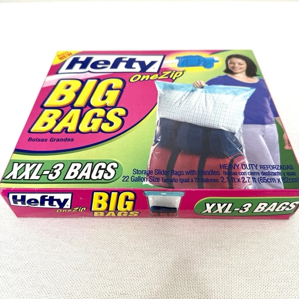 Hefty One Zip Big Bags XXL 22 Gal Zipper Storage Handled 3 Per Box NIB Sealed